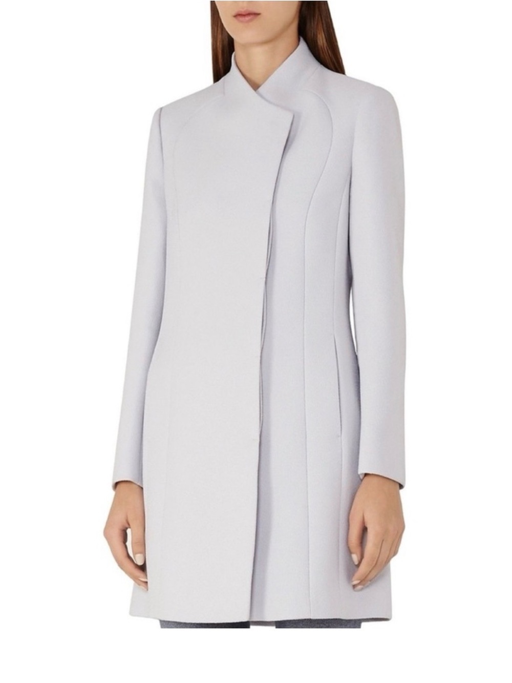 NWT Reiss Melania Fitted High Neck Soft Grey Coat Sz UK 10 / US 6